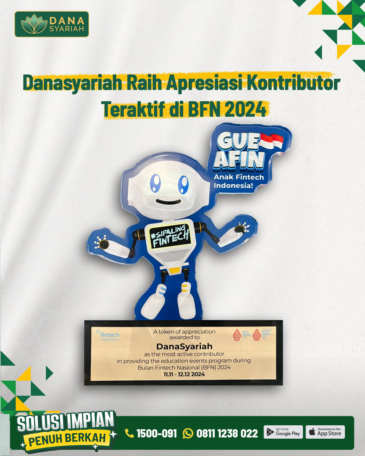 Dana Syariah Danasyariah Raih Apresiasi Kontributor Teraktif di BFN 2024